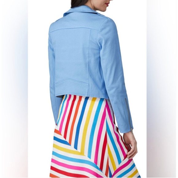 COLOR ME COURTNEY Dennis Biker Jacket 10 Blue Moto Bomber Zip Coat Blazer crop - Picture 4 of 8
